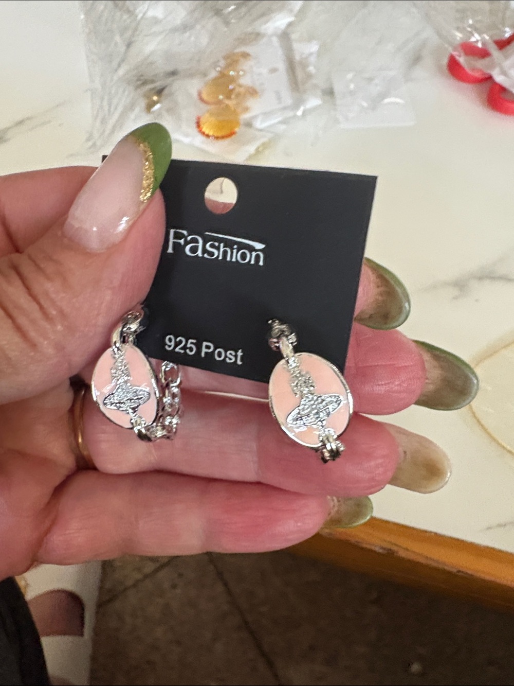 925 Post Pink and Silver Butterfly Hoop Earrings